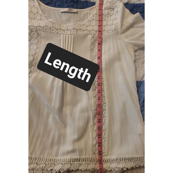 Solitaire by Ravi Khosla Women’s Soft White Blouse With Crochet Size 1X - Picture 9 of 9